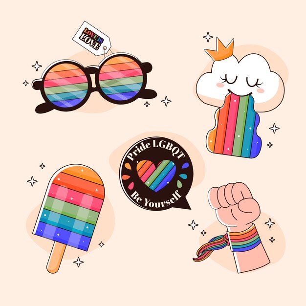 Colección de elementos dibujados a mano para la celebración del mes del orgullo