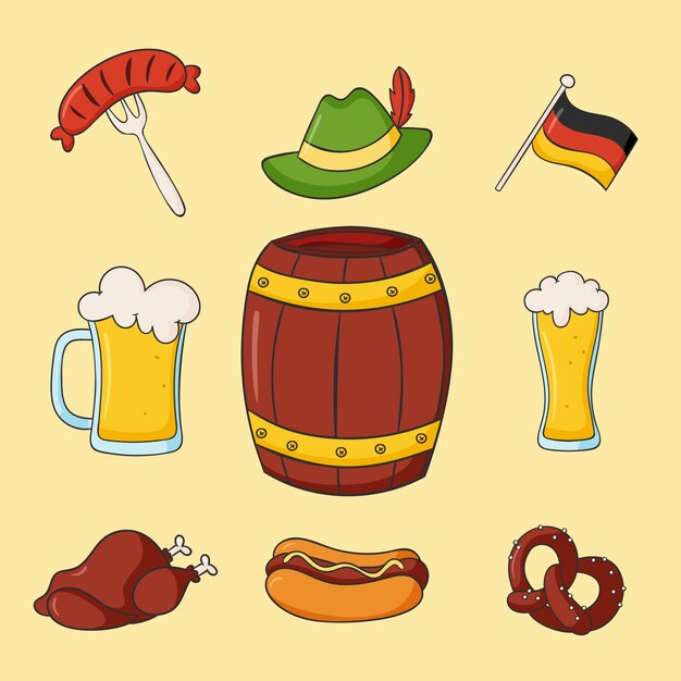 Colección de elementos dibujados a mano para la celebración del oktoberfest