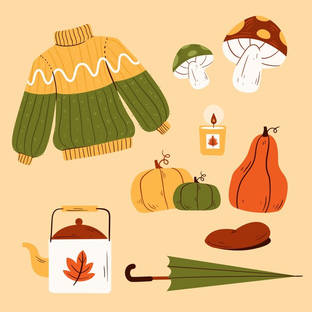 Colección de elementos dibujados a mano para la celebración de otoño