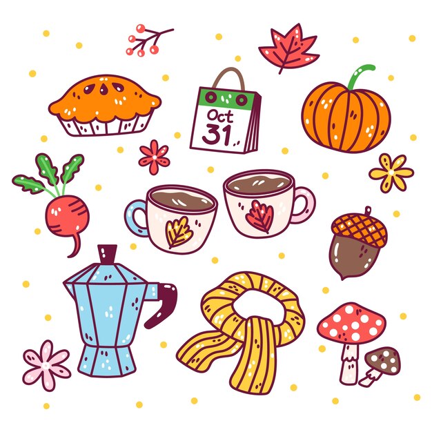 Colección de elementos dibujados a mano para la celebración de otoño