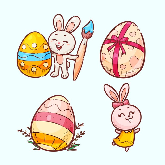Colección de elementos dibujados a mano para la celebración de pascua