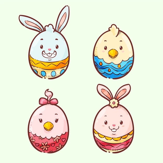 Colección de elementos dibujados a mano para la celebración de pascua