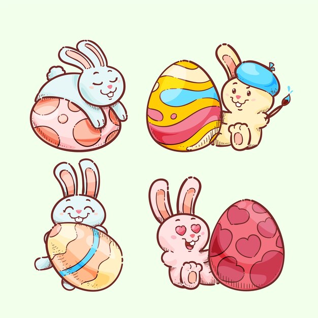 Colección de elementos dibujados a mano para la celebración de pascua