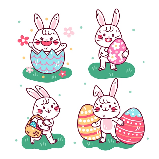 Colección de elementos dibujados a mano para la celebración de pascua