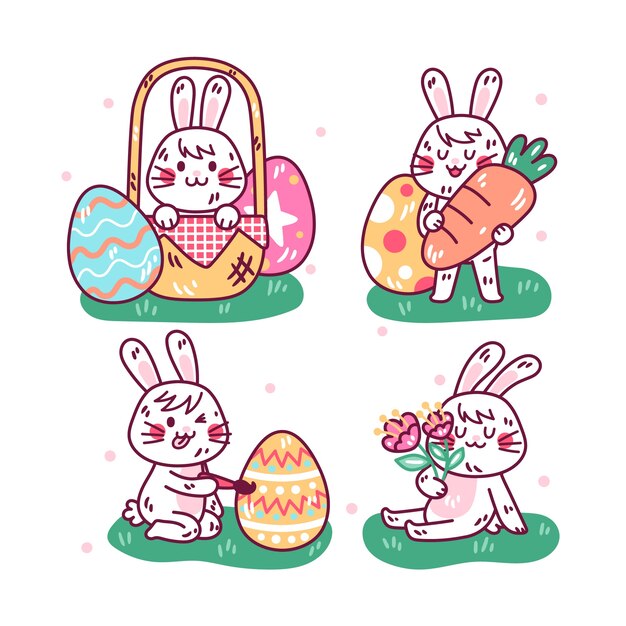 Colección de elementos dibujados a mano para la celebración de pascua