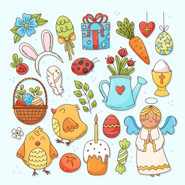Colección de elementos dibujados a mano para la celebración de pascua