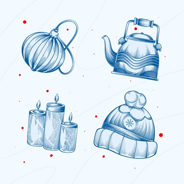 Colección de elementos dibujados a mano para la celebración de la temporada navideña