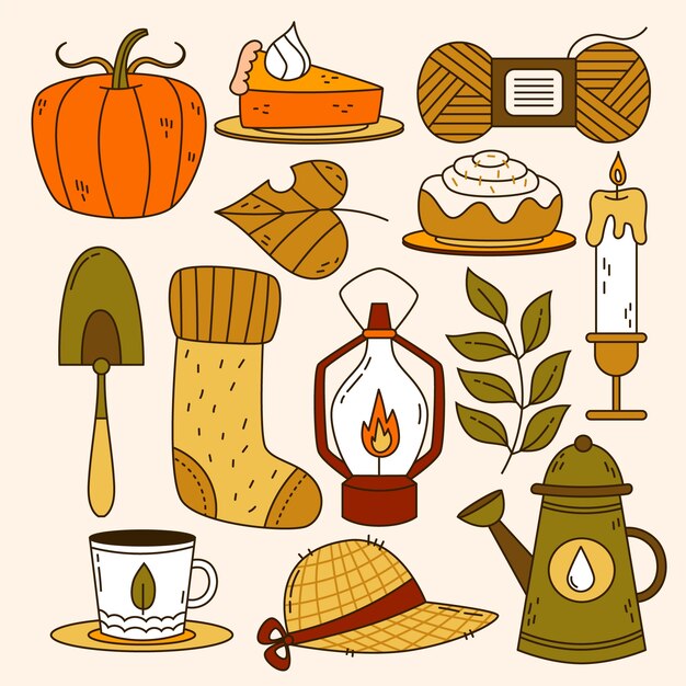 Colección de elementos dibujados a mano para la celebración de la temporada de otoño