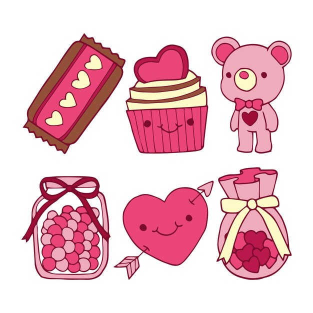 Colección de elementos dibujados a mano del día de San Valentín