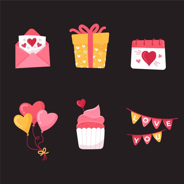 Colección de elementos dibujados a mano del día de San Valentín