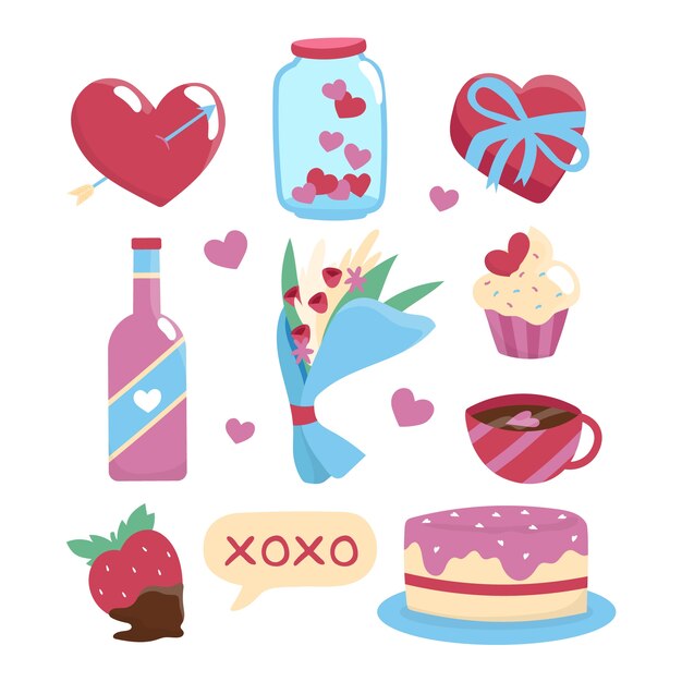 Colección de elementos dibujados a mano del día de San Valentín