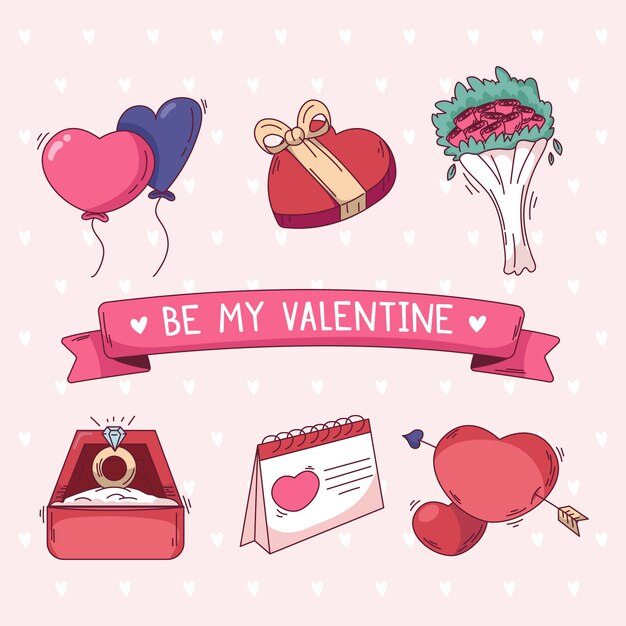 Colección de elementos dibujados a mano del día de San Valentín