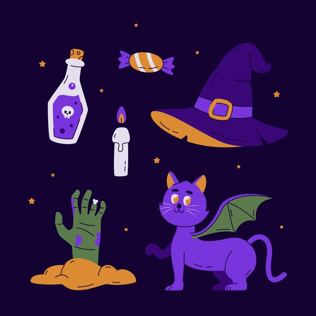 Colección de elementos dibujados a mano de Halloween