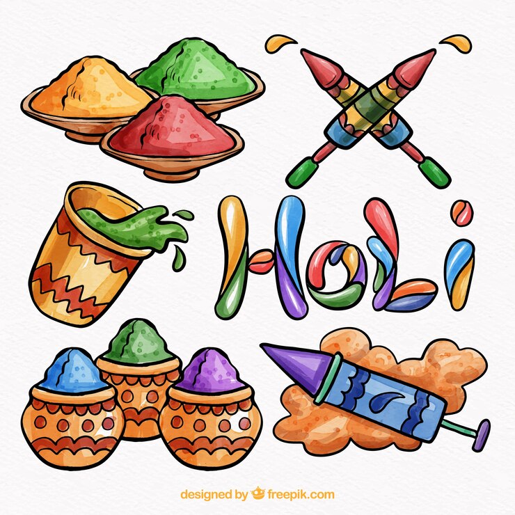 Vector gratuito colección de elementos dibujados a mano para el holi festival