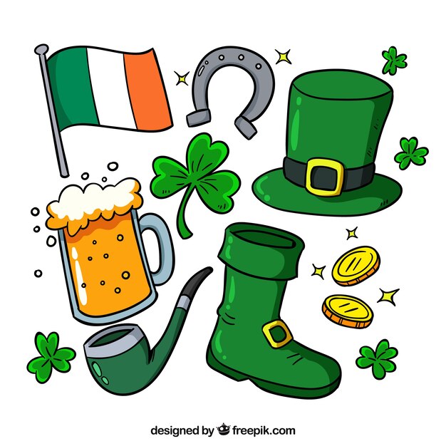 Colección de elementos dibujados a mano de san patricio