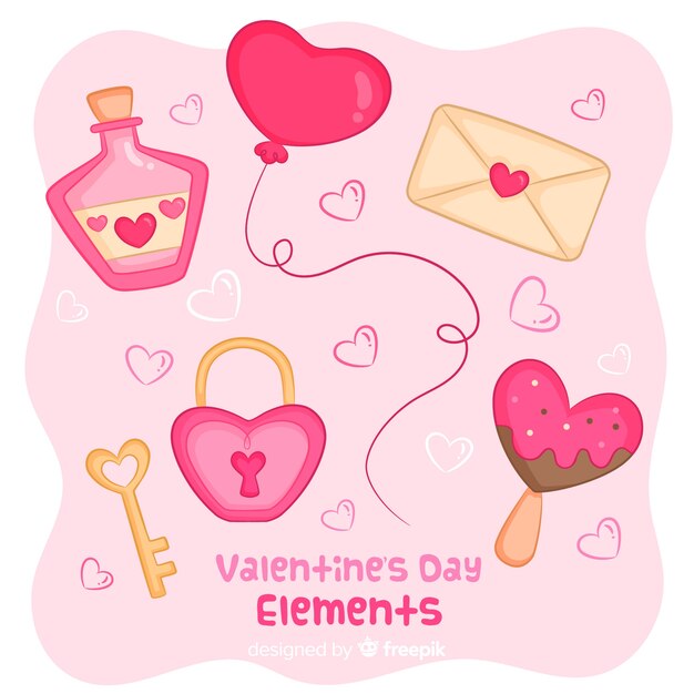Colección elementos dibujados a mano san valentín