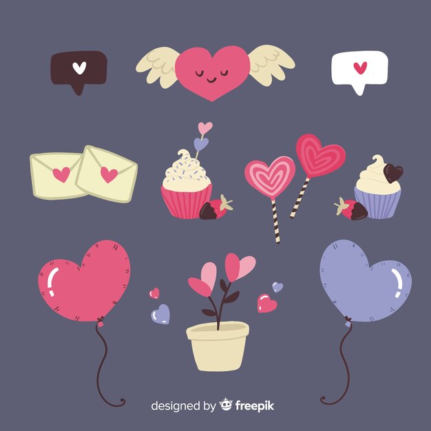 Colección de elementos dibujados a mano de san valentin