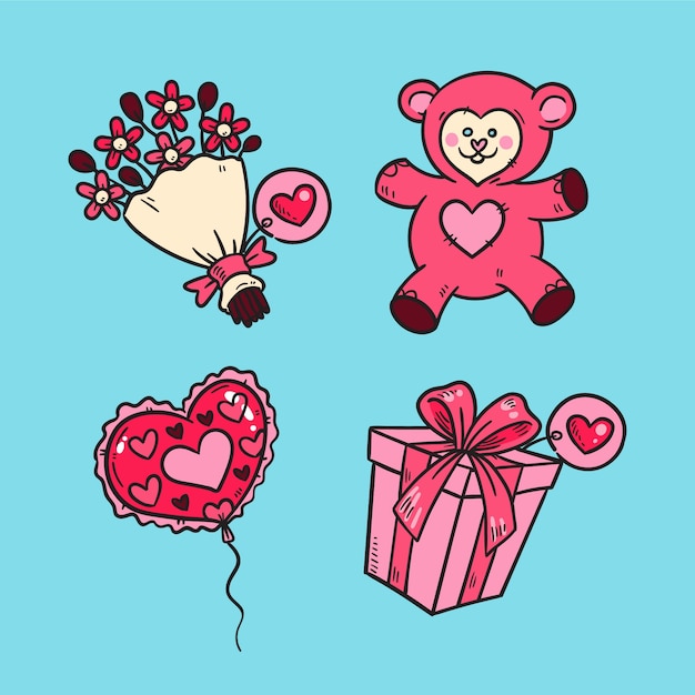 Vector gratuito colección de elementos dibujados a mano de san valentín