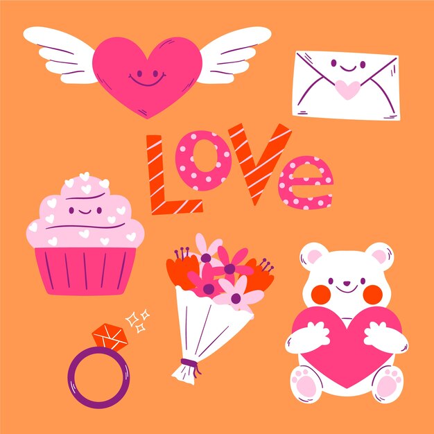 Colección de elementos dibujados a mano de San Valentín