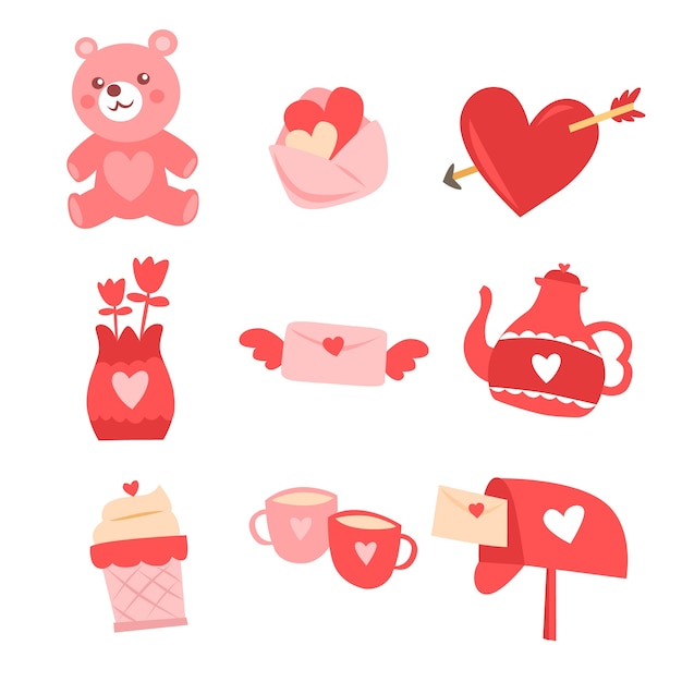 Colección de elementos dibujados a mano de San Valentín