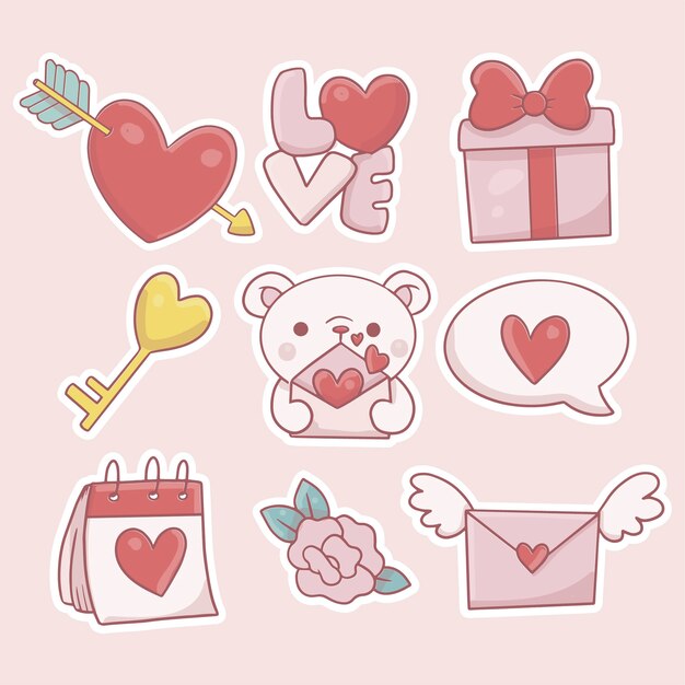 Colección de elementos dibujados a mano de san valentín