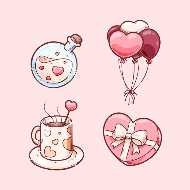 Colección de elementos dibujados a mano de san valentín