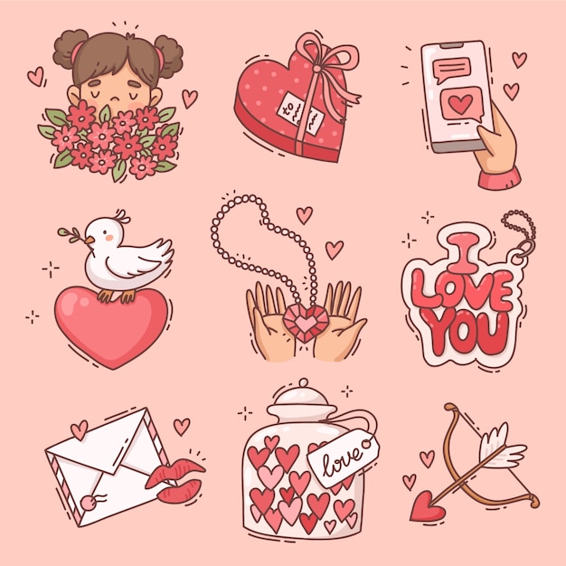 Vector gratuito colección de elementos dibujados a mano de san valentín