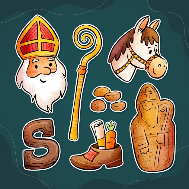 Colección de elementos dibujados a mano para las vacaciones holandesas de sinterklaas.
