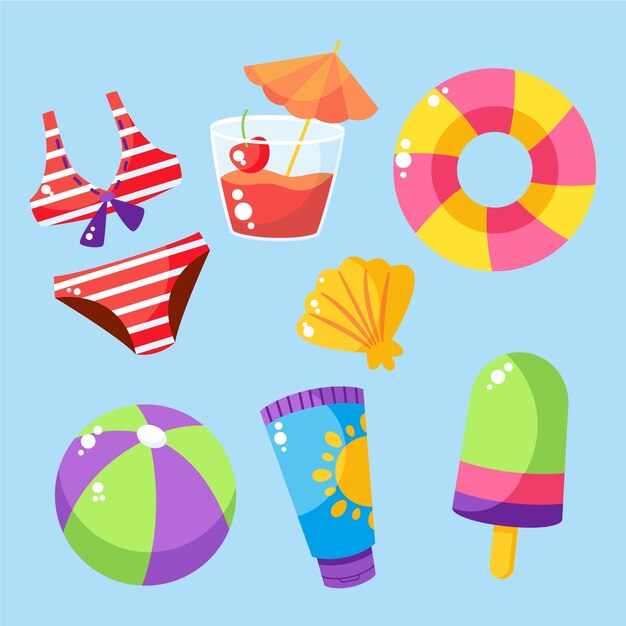 Colección de elementos dibujados a mano de verano