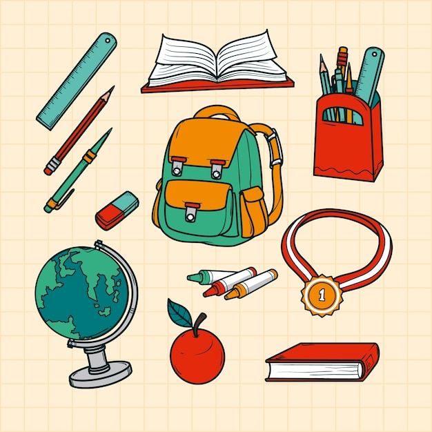 Colección de elementos dibujados a mano de vuelta a la escuela
