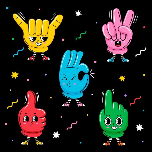 Colección de elementos de dibujos animados de moda dibujados a mano