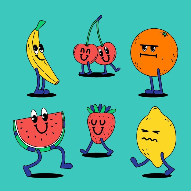 Colección de elementos de dibujos animados de moda dibujados a mano