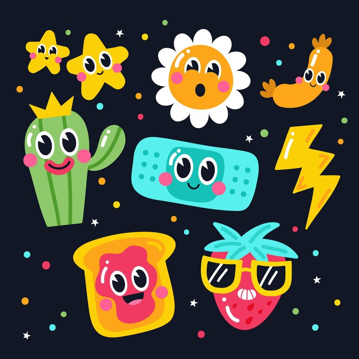 Vector gratuito colección de elementos de dibujos animados de moda dibujados a mano