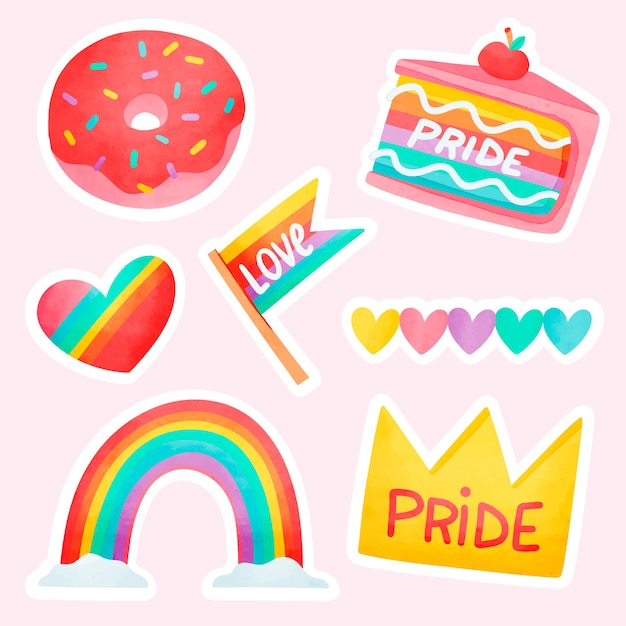 Colección de elementos de diseño de acuarela para la celebración del mes del orgullo