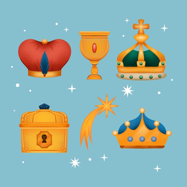 Colección de elementos de diseño de acuarela para reyes magos