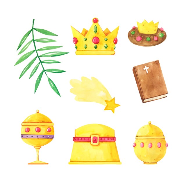 Colección de elementos de diseño de acuarela para reyes magos