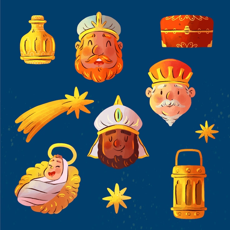 Vector gratuito colección de elementos de diseño de acuarela para reyes magos