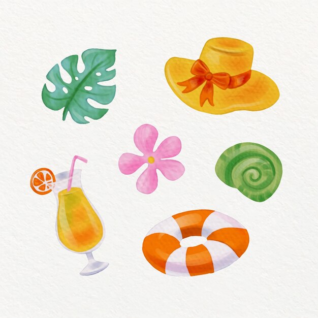 Colección de elementos de diseño de acuarela para el verano.