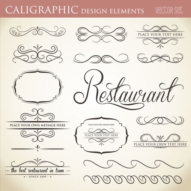 Colección de elementos de diseño caligráficos