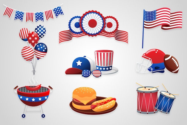 Vector gratuito colección de elementos de diseño para la celebración americana del 4 de julio.