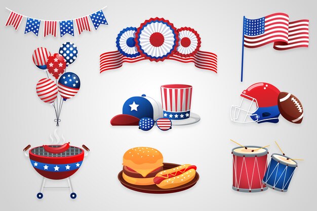 Colección de elementos de diseño para la celebración americana del 4 de julio.