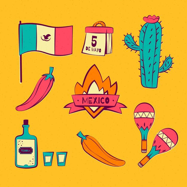 Colección de elementos de diseño para la celebración del cinco de mayo.