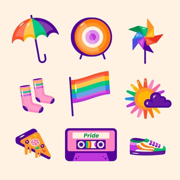 Vector gratuito colección de elementos de diseño para la celebración del mes del orgullo