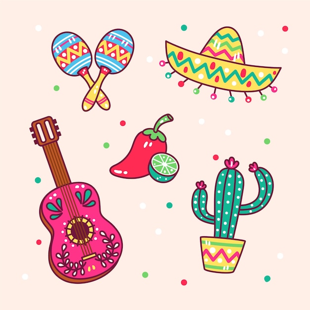 Colección de elementos de diseño para la celebración mexicana del cinco de mayo.