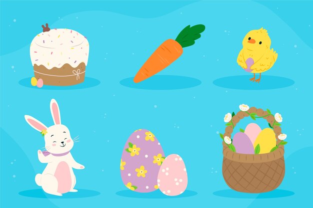 Colección de elementos de diseño de celebración de pascua plana