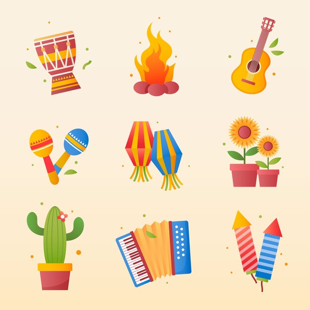 Colección de elementos de diseño degradado para la celebración brasileña de festas juninas