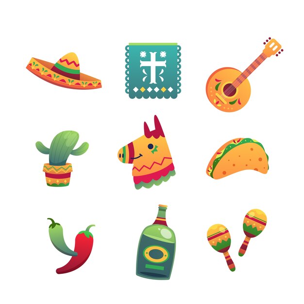 Colección de elementos de diseño degradado para la celebración del cinco de mayo