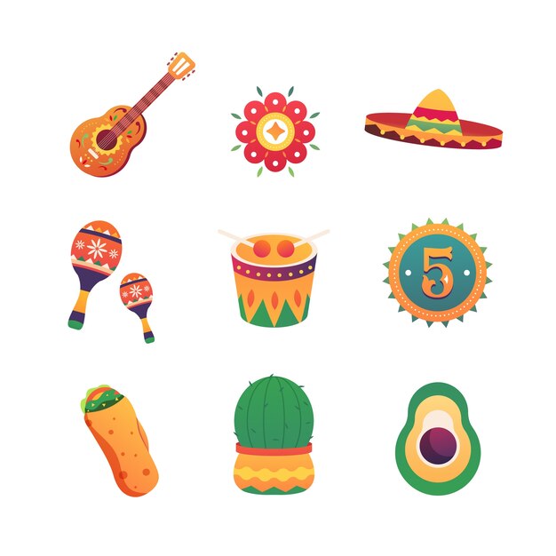 Colección de elementos de diseño degradado para la celebración del cinco de mayo