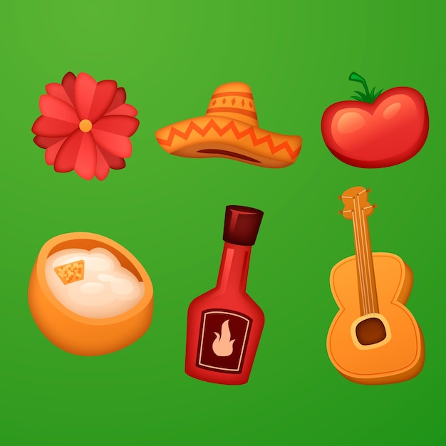 Colección de elementos de diseño degradado para la celebración del cinco de mayo