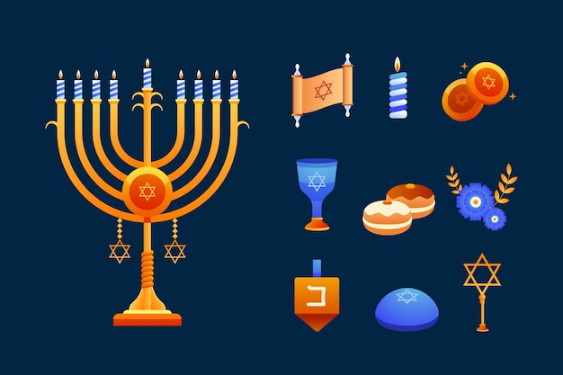 Colección de elementos de diseño degradado para la celebración de hanukkah.